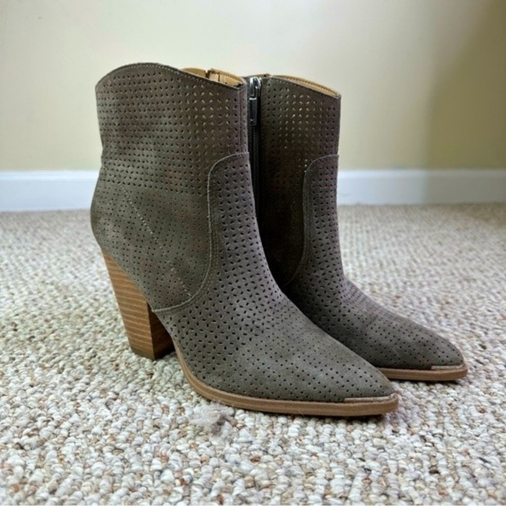 Marc Fisher Daire Perforated Gray Bootie - image 1